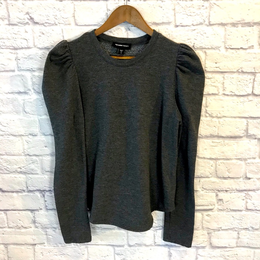 Fifteen Twenty Gray Puff Sleeve Fleece Top Womens Size Small S Long Sleeve